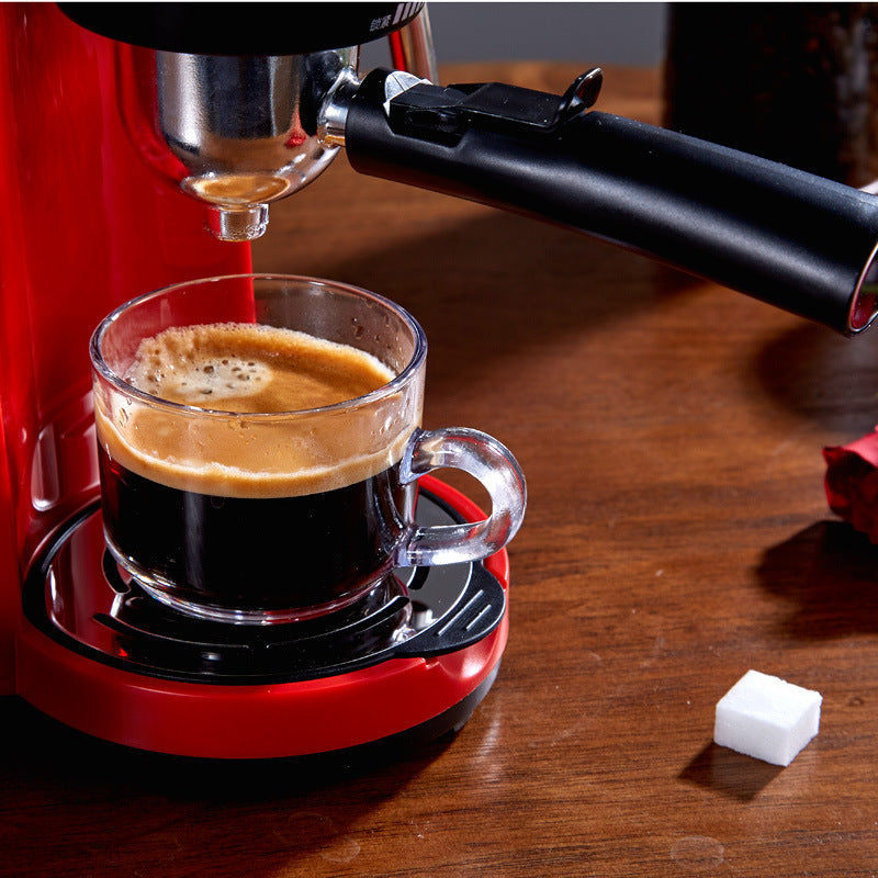 Experience the perfect blend of Italian style and modern functionality with our semi-automatic coffee machine. Utilizing pump pressure, it's designed for 5 cups or less, featuring a sleek stainless steel body in an elegant red color. Rated at 220V/50HZ/800W, this high-pressure coffee marvel holds 0.24L of liquid gold. The package includes the coffee machine, an informative instruction manual, and a stylish glass cup to enhance your brewing experience.