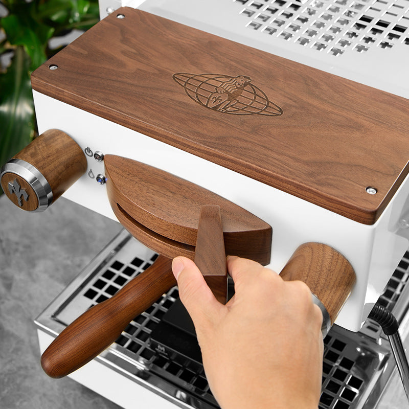 Modern and sleek Hot Mom MINI Coffee Machine Modification Accessories Alloy Kit in (White Maple) or (Walnut) 11-piece set, crafted from solid wood, stainless steel, and silicone. Elevate your coffee brewing experience with this stylish and functional upgrade for your Spicy Ma MINI coffee maker