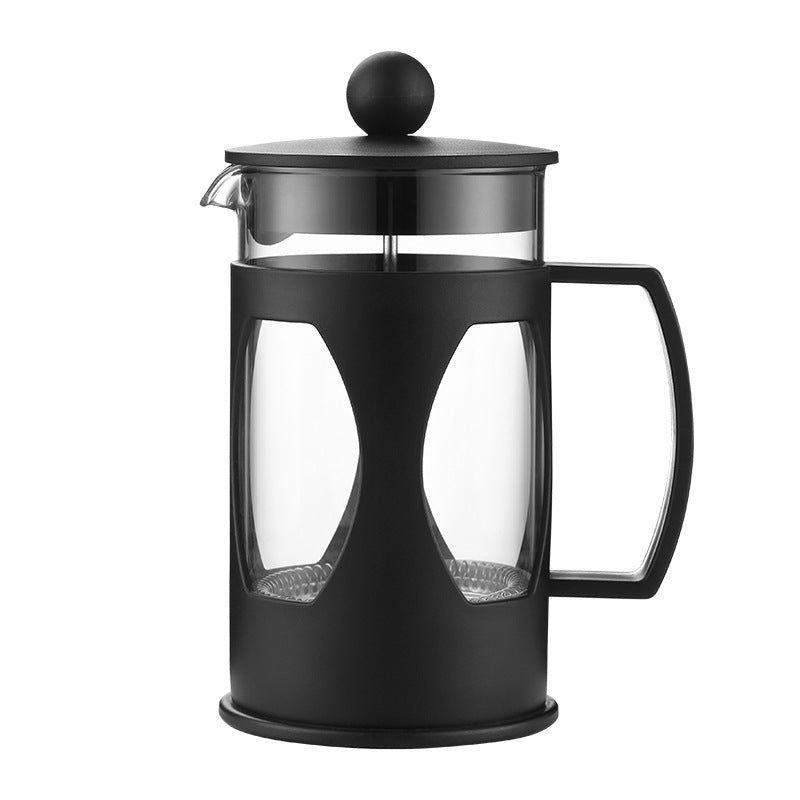 Explore www.caffexa.com for stylish and functional American-inspired glassware. Crafted from durable borosilicate glass, featuring a sleek design with a food-grade PP cup holder and pot top for safety. The internal 304 stainless steel filter enhances utility. Available in 350ml or 600ml sizes, the modern black hue adds a touch of elegance. Elevate your beverage experience with this premium glass container, seamlessly blending form and function.