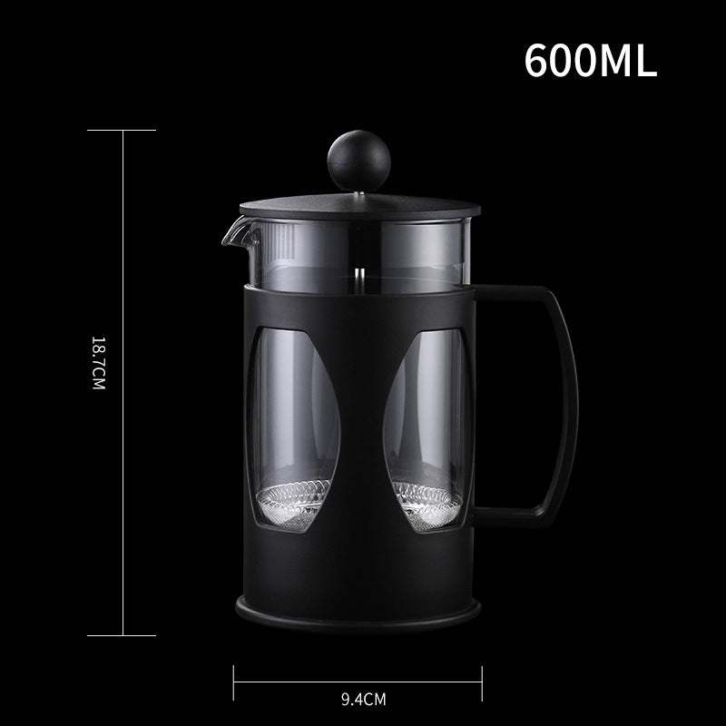 Explore www.caffexa.com for stylish and functional American-inspired glassware. Crafted from durable borosilicate glass, featuring a sleek design with a food-grade PP cup holder and pot top for safety. The internal 304 stainless steel filter enhances utility. Available in 350ml or 600ml sizes, the modern black hue adds a touch of elegance. Elevate your beverage experience with this premium glass container, seamlessly blending form and function.